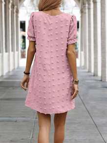 SHEIN LUNE Swiss Dot Puff Sleeve Tunic Dress - Pink - View 2