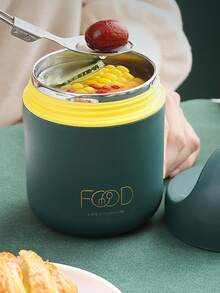 1pc Stainless Steel Lunch Box, Slogan Graphic Lunch Box For Office Work School - Multicolor - View 5