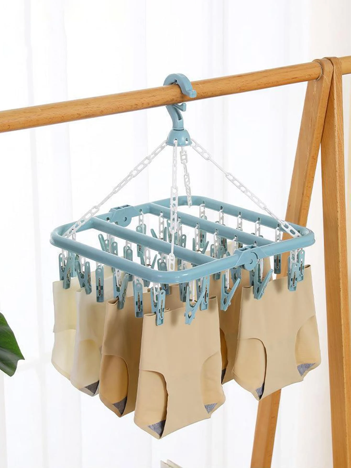 1 pieza Percha de secado de ropa plegable de plástico secado para doméstico - Celeste - Ver 1