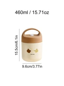 1pc Stainless Steel Lunch Box, Cute Bear & Letter Graphic Lunch Box For Office Work School - Multicolor - View 2