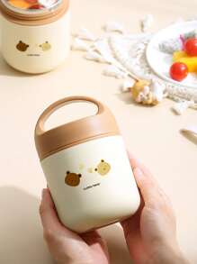 1pc Stainless Steel Lunch Box, Bear & Letter Graphic Lunch Box For Office Work School - Multicolor - View 5