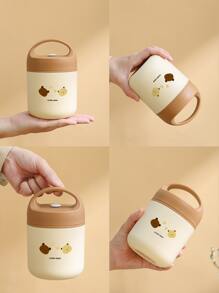 1pc Stainless Steel Lunch Box, Bear & Letter Graphic Lunch Box For Office Work School - Multicolor - View 6