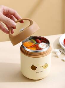1pc Stainless Steel Lunch Box, Cute Bear & Letter Graphic Lunch Box For Office Work School - Multicolor - View 5