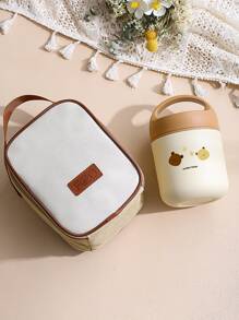 1pc Stainless Steel Lunch Box, Bear & Letter Graphic Lunch Box For Office Work School - Multicolor - View 7