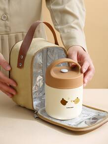 1pc Stainless Steel Lunch Box, Bear & Letter Graphic Lunch Box For Office Work School - Multicolor - View 8