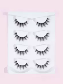 MAANGE 4对自然蓬松假睫毛，适合日常佩戴，卡通风格，旅行必备，条状假睫毛 - 黑色 - 查看 1