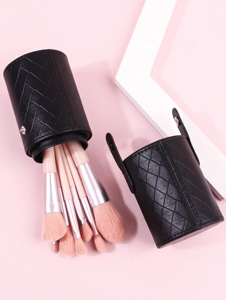 Soporte portátil para brochas de maquillaje, 1 organizador de maquillaje negro Argyle, caja organizadora de herramientas de maquillaje, cubo para brochas de maquillaje, portalápices, soporte multiusos, caja de almacenamiento para maquillaje - Negro - Ver 1