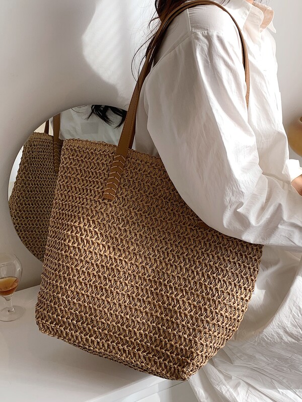 Minimalist Straw Bag For Women Summer Beach Woven Tote Hobo Handbag
