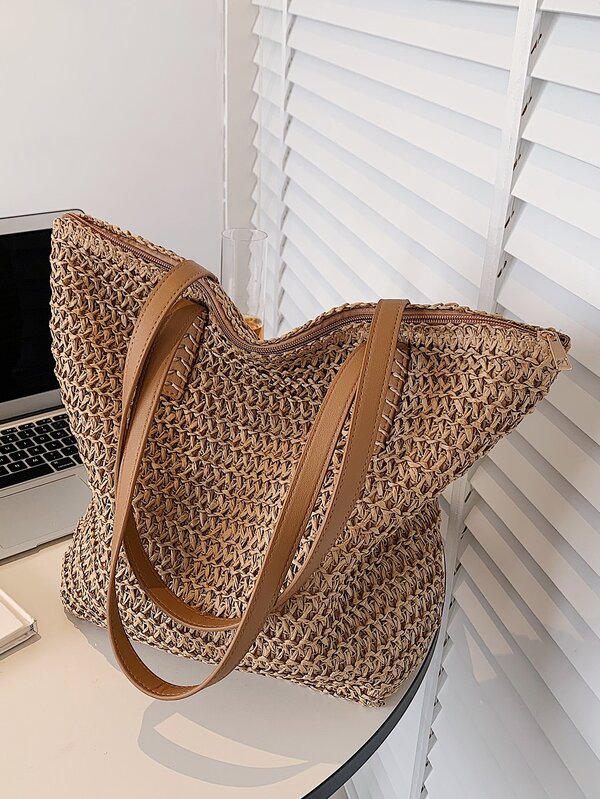 Minimalist Straw Bag For Women Summer Beach Woven Tote Hobo Handbag