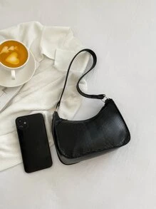 Bolso baguette mini con piel de serpiente en relieve - Negro - Ver 4