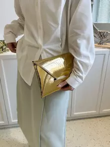 Crocodile Print, Snake Print, Solid Color, Minimalist, Fashionable, Casual PU Clutch, Envelope Bag, Fashionable Clutch Bags For Woman , New Year ,Wedding , Wedding - Gold - View 7