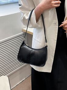 Bolso baguette mini con piel de serpiente en relieve - Negro - Ver 6