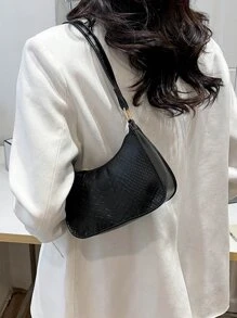 Bolso baguette mini con piel de serpiente en relieve - Negro - Ver 7