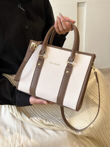 BELLEBORG Letter Graphic Litchi Embossed Square Bag - Beige - View 2