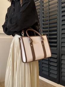 BELLEBORG Letter Graphic Litchi Embossed Square Bag - Beige - View 3