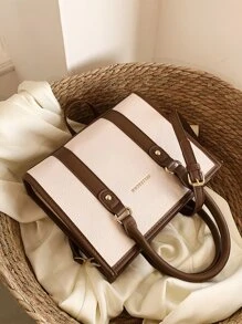 BELLEBORG Letter Graphic Litchi Embossed Square Bag - Beige - View 5