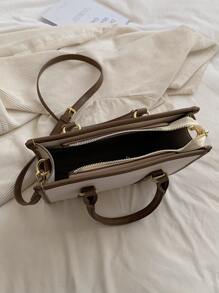 BELLEBORG Letter Graphic Litchi Embossed Square Bag - Beige - View 7