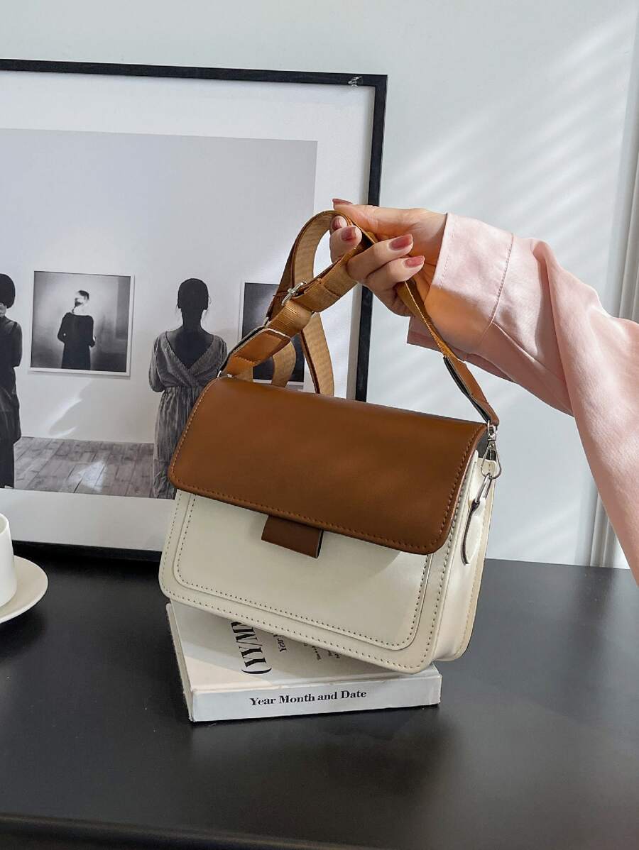 Mini Two Tone Flap Square Bag - Brown - View 1