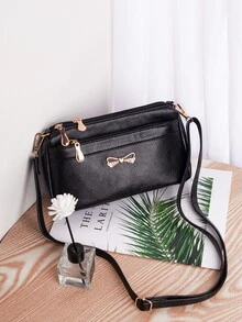 Bow Decor Crossbody Bag - Black - View 1