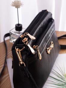 Bow Decor Crossbody Bag - Black - View 3