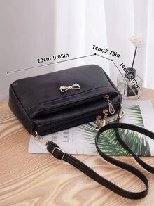 Bow Decor Crossbody Bag - Black - View 4