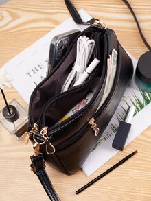 Bow Decor Crossbody Bag - Black - View 5