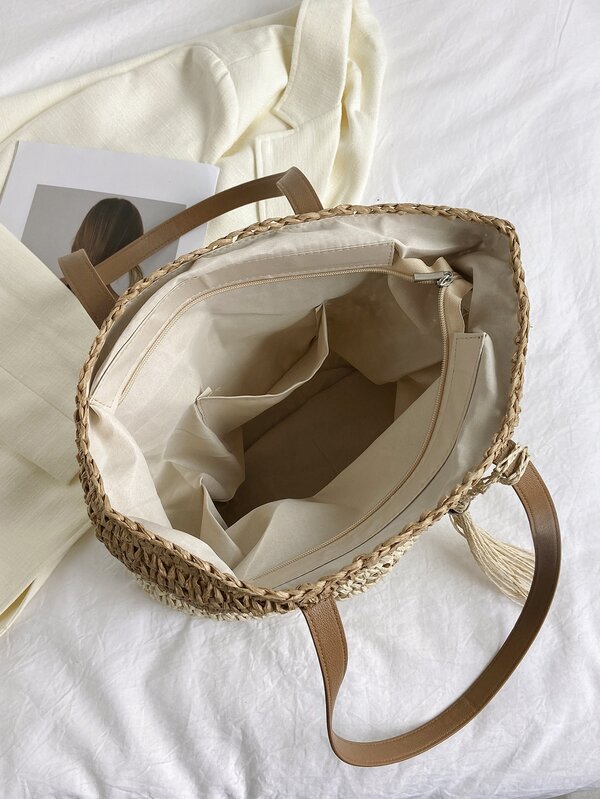 Tassel Decor Straw Bag Beach Bag SHEIN USA