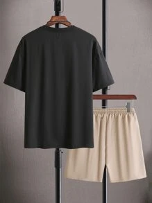 Manfinity Homme Hombres con parche de bolsillo Camiseta & de cintura con cordón Shorts - Multicolor - Ver 2