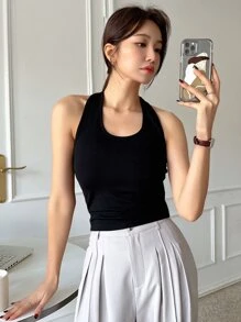 Áo khoác và áo lót dành cho xe tăng nữ Lộ Lưng màu trơn Giải trí - màu đen - Xem 1