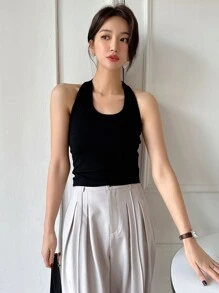 Áo khoác và áo lót dành cho xe tăng nữ Lộ Lưng màu trơn Giải trí - màu đen - Xem 3