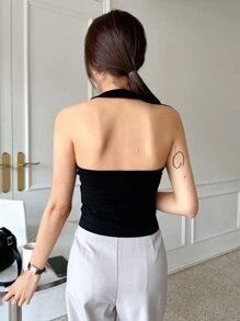 Áo khoác và áo lót dành cho xe tăng nữ Lộ Lưng màu trơn Giải trí - màu đen - Xem 4