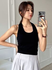Áo khoác và áo lót dành cho xe tăng nữ Lộ Lưng màu trơn Giải trí - màu đen - Xem 8