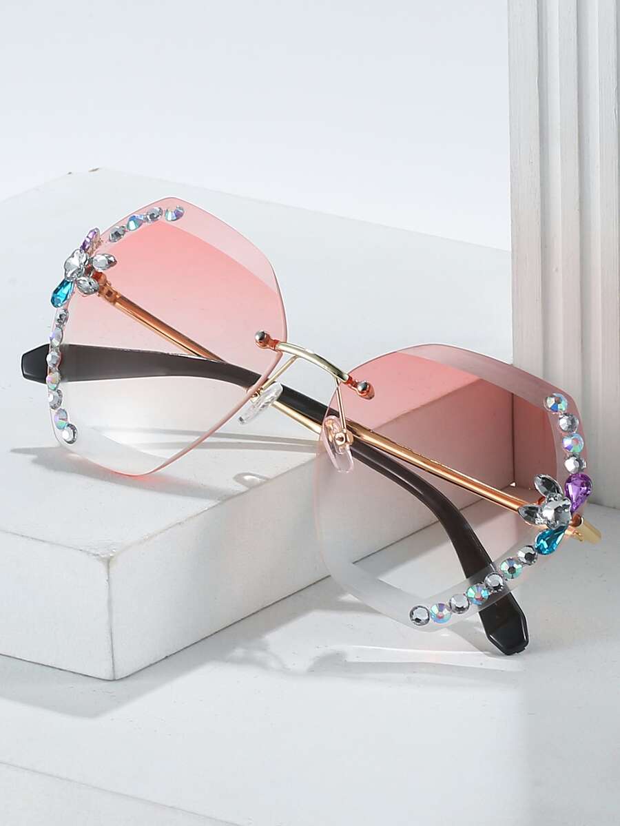 Gafas de moda sin marco con diseño de diamante de imitación - Multicolor - Ver 1