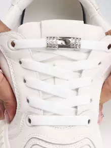 1pair Rhinestone Decor No-Tie Shoelaces With Buckle, Polyester Fashionable Accessories For Sneakers,White Shoes,Basketball Shoes,Trainers Running Shoes - White - View 3