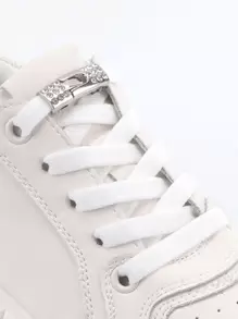 1pair Rhinestone Decor No-Tie Shoelaces With Buckle, Polyester Fashionable Accessories For Sneakers,White Shoes,Basketball Shoes,Trainers Running Shoes - White - View 5