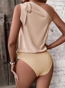 SHEIN Clasi 單肩肩部打結連體衣 - 杏色 - 查看 2