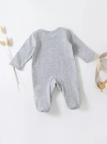 Baby Cartoon Graphic Footed Sleep Jumpsuit - Grey - View 2