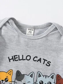 Baby Cartoon Graphic Footed Sleep Jumpsuit - Grey - View 4