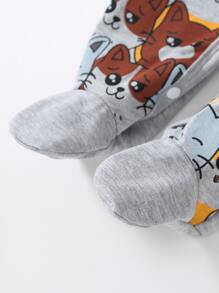 Baby Cartoon Graphic Footed Sleep Jumpsuit - Grey - View 7