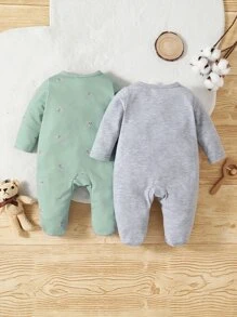 SHEIN 新生嬰兒男寶寶 2入組 考拉印花帶腳睡衣 - 彩色 - 查看 2