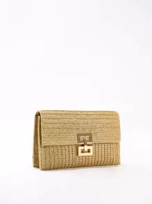Tropiscape Multi-Layer Twist-Lock Flap Clutch Gold Bag Woven Handbag, Perfect For Vacation Beach Autumn Christmas Christmas Winter Christmas Gifts
