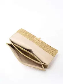 Tropiscape Multi-Layer Twist-Lock Flap Clutch Gold Bag Woven Handbag, Perfect For Vacation Beach Autumn Christmas Christmas Winter Christmas Gifts