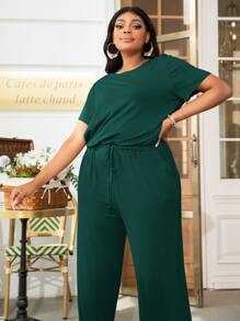 DEARCASE Mono de pierna ancha de cintura con cordón de espalda con abertura de ojo - Verde Oscuro - Ver 4