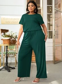 DEARCASE Mono de pierna ancha de cintura con cordón de espalda con abertura de ojo - Verde Oscuro - Ver 5