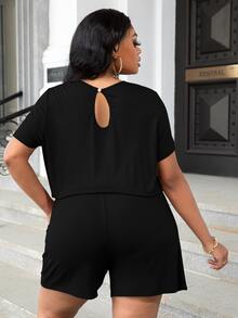 DEARCASE Jumpsuits Plus Size Nút Dây kéo Túi màu trơn Giải trí - màu đen - Xem 2