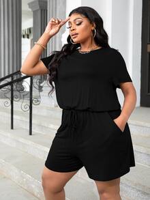 DEARCASE Jumpsuits Plus Size Nút Dây kéo Túi màu trơn Giải trí - màu đen - Xem 4