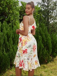 D&M Vestido con estampado floral ribete con fruncido