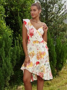 D&M Vestido con estampado floral ribete con fruncido