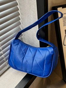 Neon Blue Quilted Detail Hobo Bag - Blue - View 1
