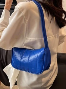 Neon Blue Quilted Detail Hobo Bag - Blue - View 2